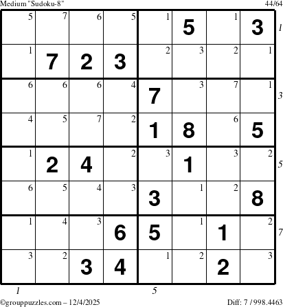 The grouppuzzles.com Medium Sudoku-8 puzzle for Thursday December 4, 2025, suitable for printing, with all 7 steps marked
