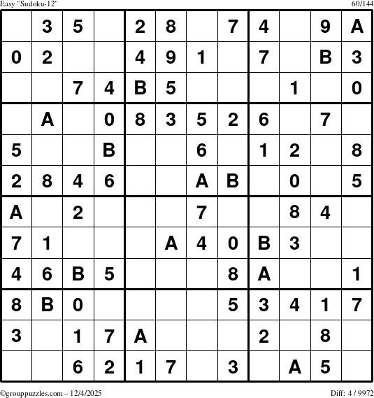 The grouppuzzles.com Easy Sudoku-12 puzzle for Thursday December 4, 2025