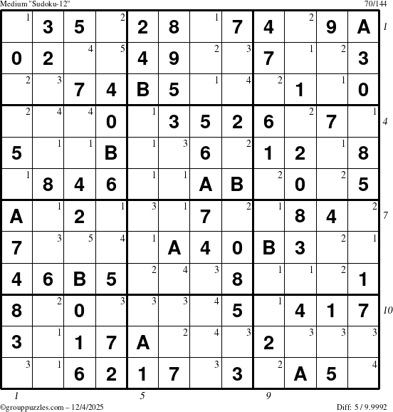 The grouppuzzles.com Medium Sudoku-12 puzzle for Thursday December 4, 2025 with all 5 steps marked