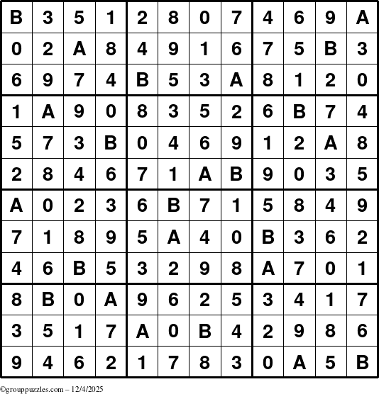 The grouppuzzles.com Answer grid for the Sudoku-12 puzzle for Thursday December 4, 2025