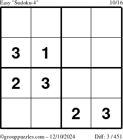 The grouppuzzles.com Easy Sudoku-4 puzzle for Tuesday December 10, 2024