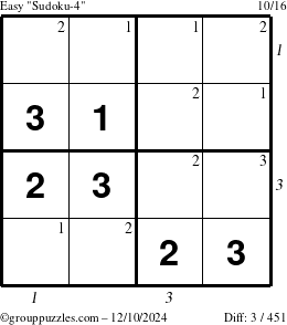 The grouppuzzles.com Easy Sudoku-4 puzzle for Tuesday December 10, 2024 with all 3 steps marked