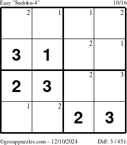 The grouppuzzles.com Easy Sudoku-4 puzzle for Tuesday December 10, 2024 with the first 3 steps marked