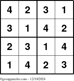 The grouppuzzles.com Answer grid for the Sudoku-4 puzzle for Tuesday December 10, 2024