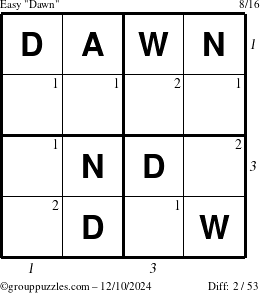 The grouppuzzles.com Easy Dawn puzzle for Tuesday December 10, 2024 with all 2 steps marked