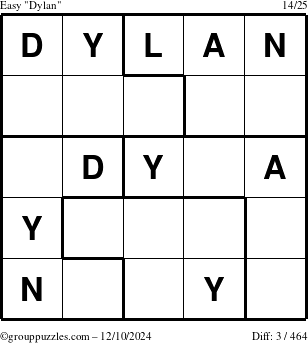 The grouppuzzles.com Easy Dylan puzzle for Tuesday December 10, 2024