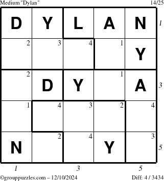 The grouppuzzles.com Medium Dylan puzzle for Tuesday December 10, 2024 with all 4 steps marked