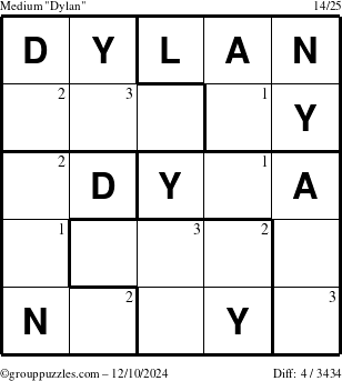 The grouppuzzles.com Medium Dylan puzzle for Tuesday December 10, 2024 with the first 3 steps marked