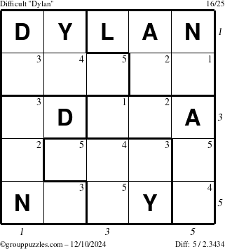 The grouppuzzles.com Difficult Dylan puzzle for Tuesday December 10, 2024 with all 5 steps marked