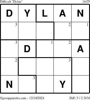 The grouppuzzles.com Difficult Dylan puzzle for Tuesday December 10, 2024 with the first 3 steps marked