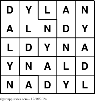 The grouppuzzles.com Answer grid for the Dylan puzzle for Tuesday December 10, 2024