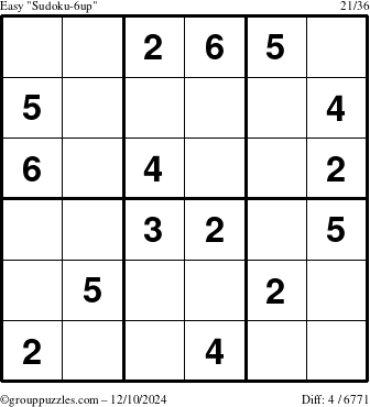 The grouppuzzles.com Easy Sudoku-6up puzzle for Tuesday December 10, 2024