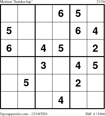 The grouppuzzles.com Medium Sudoku-6up puzzle for Tuesday December 10, 2024