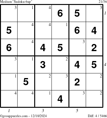 The grouppuzzles.com Medium Sudoku-6up puzzle for Tuesday December 10, 2024 with all 4 steps marked