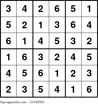 The grouppuzzles.com Answer grid for the Sudoku-6up puzzle for Tuesday December 10, 2024