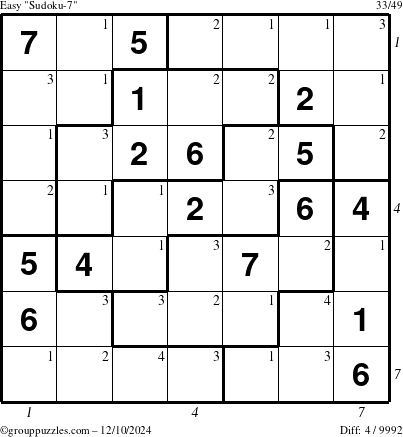 The grouppuzzles.com Easy Sudoku-7 puzzle for Tuesday December 10, 2024 with all 4 steps marked