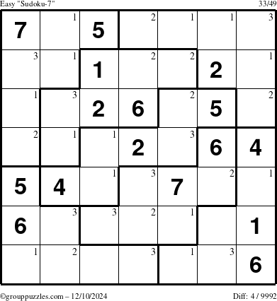 The grouppuzzles.com Easy Sudoku-7 puzzle for Tuesday December 10, 2024 with the first 3 steps marked