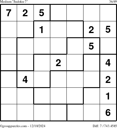 The grouppuzzles.com Medium Sudoku-7 puzzle for Tuesday December 10, 2024