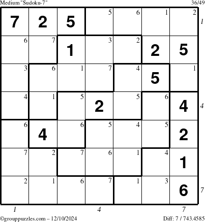 The grouppuzzles.com Medium Sudoku-7 puzzle for Tuesday December 10, 2024 with all 7 steps marked