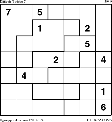 The grouppuzzles.com Difficult Sudoku-7 puzzle for Tuesday December 10, 2024