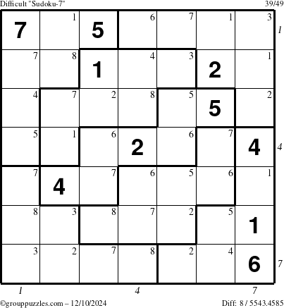 The grouppuzzles.com Difficult Sudoku-7 puzzle for Tuesday December 10, 2024 with all 8 steps marked