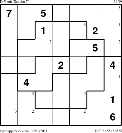 The grouppuzzles.com Difficult Sudoku-7 puzzle for Tuesday December 10, 2024 with the first 3 steps marked