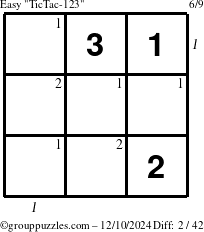 The grouppuzzles.com Easy TicTac-123 puzzle for Tuesday December 10, 2024 with all 2 steps marked