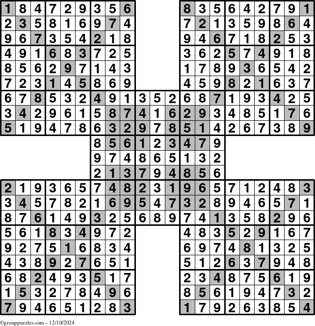 The grouppuzzles.com Answer grid for the HyperSudoku-Xtreme puzzle for Tuesday December 10, 2024