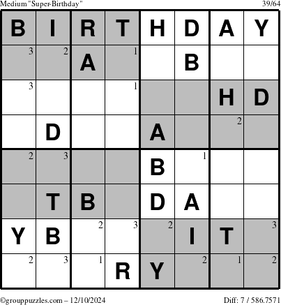 The grouppuzzles.com Medium Super-Birthday puzzle for Tuesday December 10, 2024 with the first 3 steps marked