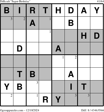 The grouppuzzles.com Difficult Super-Birthday puzzle for Tuesday December 10, 2024 with the first 3 steps marked