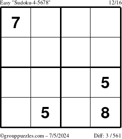 The grouppuzzles.com Easy Sudoku-4-5678 puzzle for Friday July 5, 2024