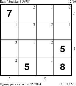 The grouppuzzles.com Easy Sudoku-4-5678 puzzle for Friday July 5, 2024 with all 3 steps marked