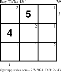 The grouppuzzles.com Easy TicTac-456 puzzle for Friday July 5, 2024 with all 2 steps marked