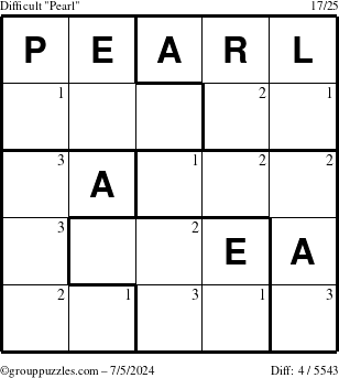 The grouppuzzles.com Difficult Pearl puzzle for Friday July 5, 2024 with the first 3 steps marked