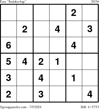 The grouppuzzles.com Easy Sudoku-6up puzzle for Friday July 5, 2024