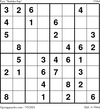 The grouppuzzles.com Easy Sudoku-8up puzzle for Friday July 5, 2024