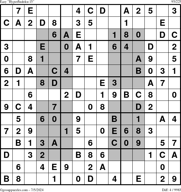 The grouppuzzles.com Easy HyperSudoku-15 puzzle for Friday July 5, 2024