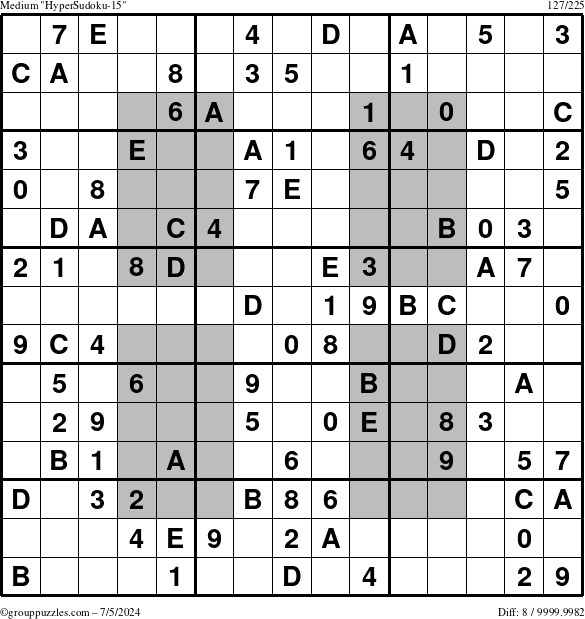 The grouppuzzles.com Medium HyperSudoku-15 puzzle for Friday July 5, 2024