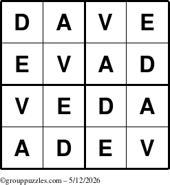 The grouppuzzles.com Answer grid for the Dave puzzle for Tuesday May 12, 2026