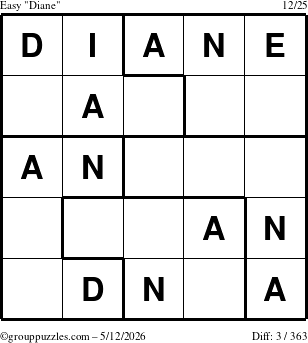 The grouppuzzles.com Easy Diane puzzle for Tuesday May 12, 2026