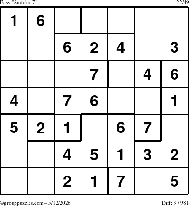 The grouppuzzles.com Easy Sudoku-7 puzzle for Tuesday May 12, 2026