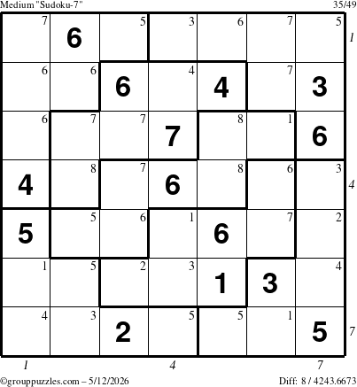 The grouppuzzles.com Medium Sudoku-7 puzzle for Tuesday May 12, 2026, suitable for printing, with all 8 steps marked