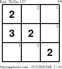 The grouppuzzles.com Easy TicTac-123 puzzle for Tuesday May 12, 2026 with the first 2 steps marked