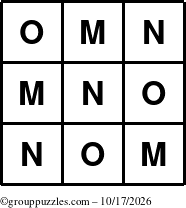 The grouppuzzles.com Answer grid for the TicTac-MNO puzzle for Saturday October 17, 2026