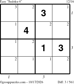 The grouppuzzles.com Easy Sudoku-4 puzzle for Saturday October 17, 2026 with all 3 steps marked
