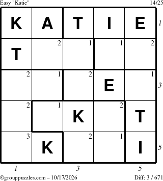 The grouppuzzles.com Easy Katie puzzle for Saturday October 17, 2026, suitable for printing, with all 3 steps marked