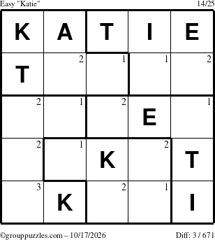 The grouppuzzles.com Easy Katie puzzle for Saturday October 17, 2026 with the first 3 steps marked