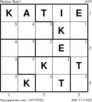 The grouppuzzles.com Medium Katie puzzle for Saturday October 17, 2026 with all 5 steps marked
