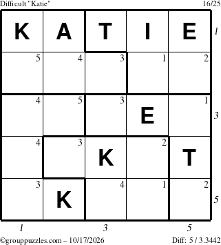The grouppuzzles.com Difficult Katie puzzle for Saturday October 17, 2026 with all 5 steps marked