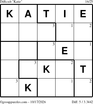 The grouppuzzles.com Difficult Katie puzzle for Saturday October 17, 2026 with the first 3 steps marked